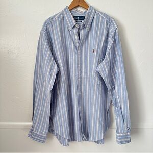 Ralph Lauren Stripe Vintage Button Down Classic Blue Pink White Top XXL